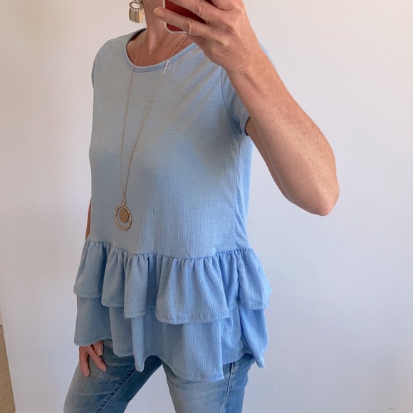 Short Sleeve Double Layer Ruffle Hem Top - Picture 3 of 7